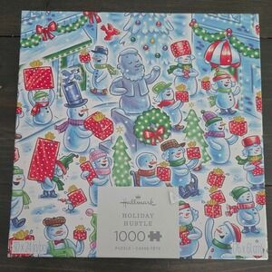 Hallmark Holiday Hustle 1000 pc Jigsaw Puzzle Christmas Snowmen 30x24 complete